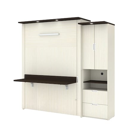 Bestar Lumina Queen Murphy Bed with Desk and Storage Cabinet (89W), White Chocolate 85880-31